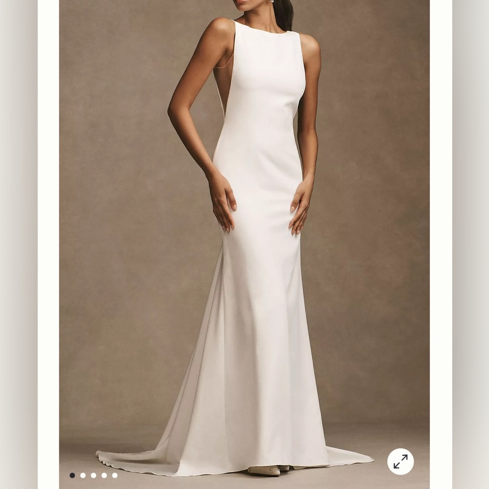Watters Hyde Bateau-Neck Low-Back Trumpet Wedding Gown